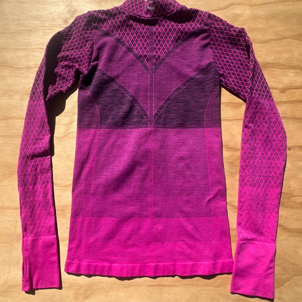 Cyclebar Womens Quarter Zip Long Sleeve Athletic Top Pink Purple Geometric Small